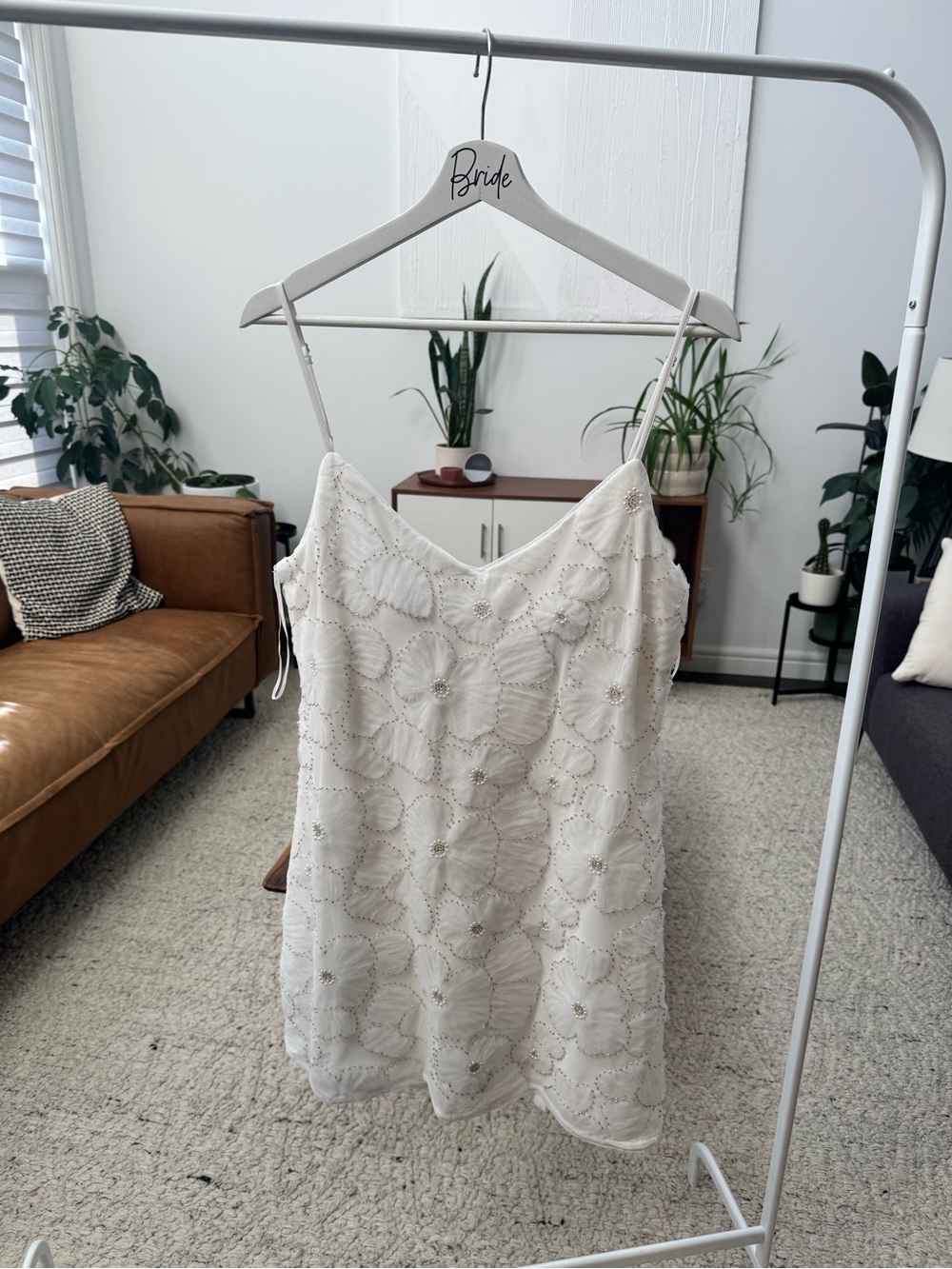 Abercrombie & Fitch White Embellished Mini Slip Dress